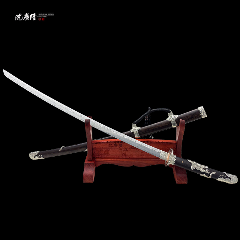 龙泉沈广隆-天龙弯刀 黑檀木 白铜 宝剑 未开刃