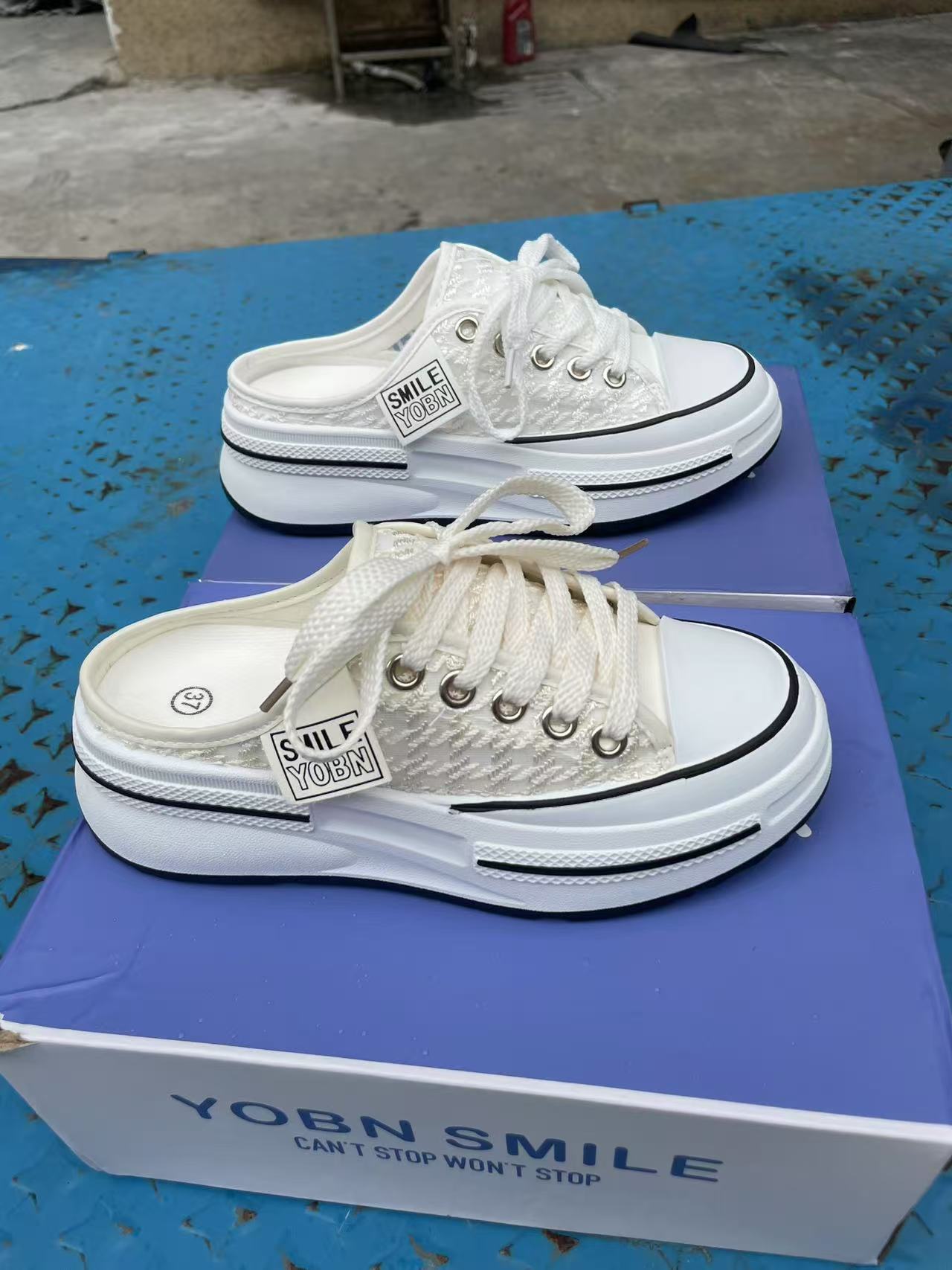 透气通用小白鞋系带鞋靴半拖网头ins女鞋888