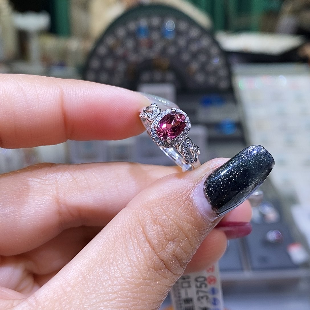 碧玺戒指银S925镶嵌天然碧玺