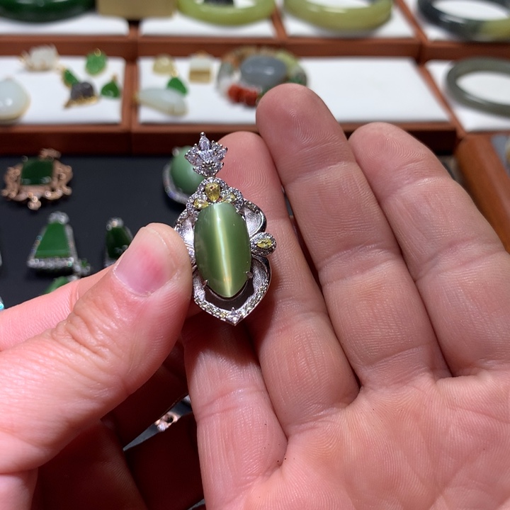 和田玉颈饰银S925镶嵌白***料