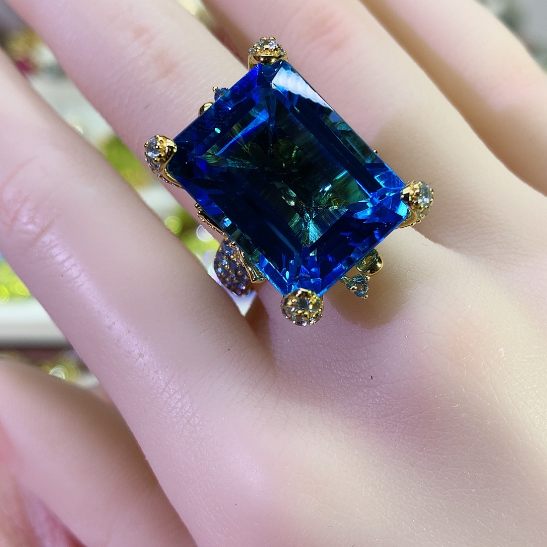 托帕石戒指银S925镶嵌