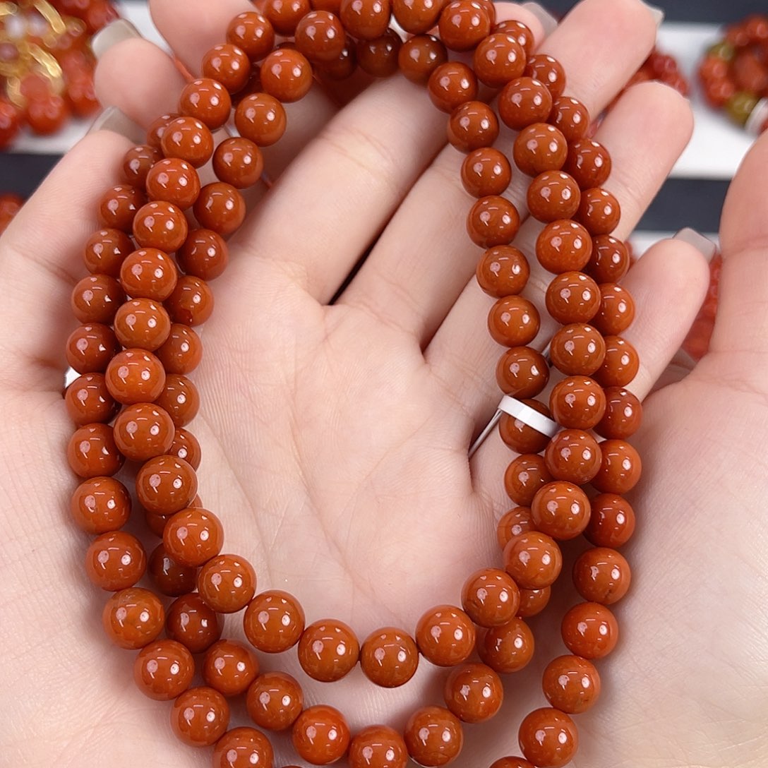 南红玛瑙未镶嵌瓦西柿子红满肉7mm多圈