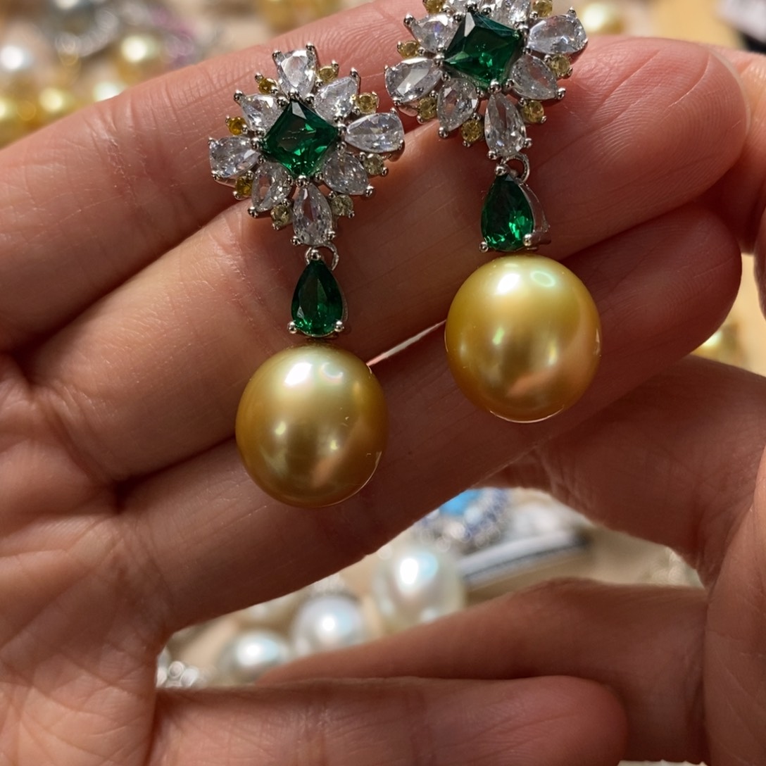 海水珍珠耳饰银S925镶嵌