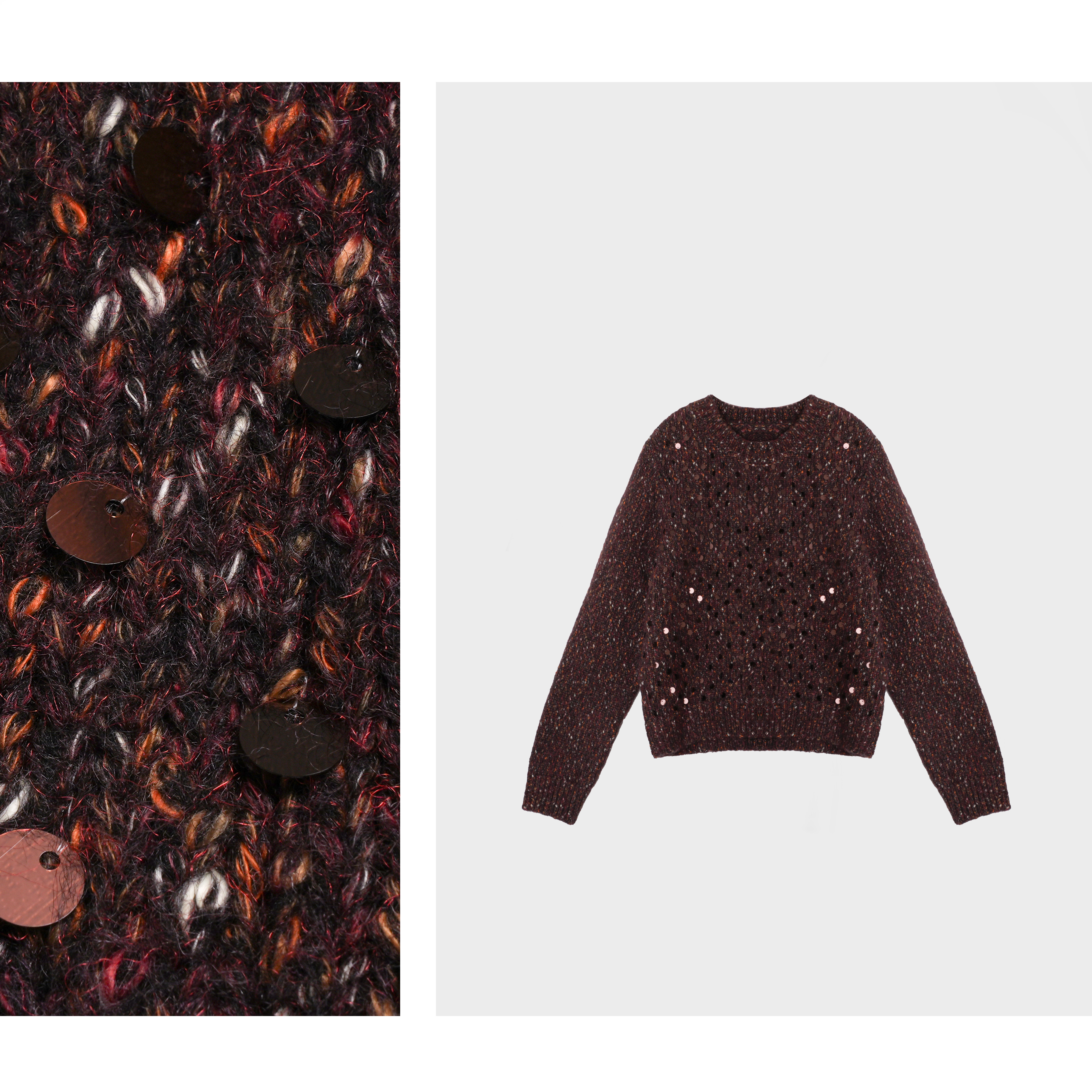 【星空点点】韩系时尚慵懒高级感小众复古亮片套头圆领毛衣上衣