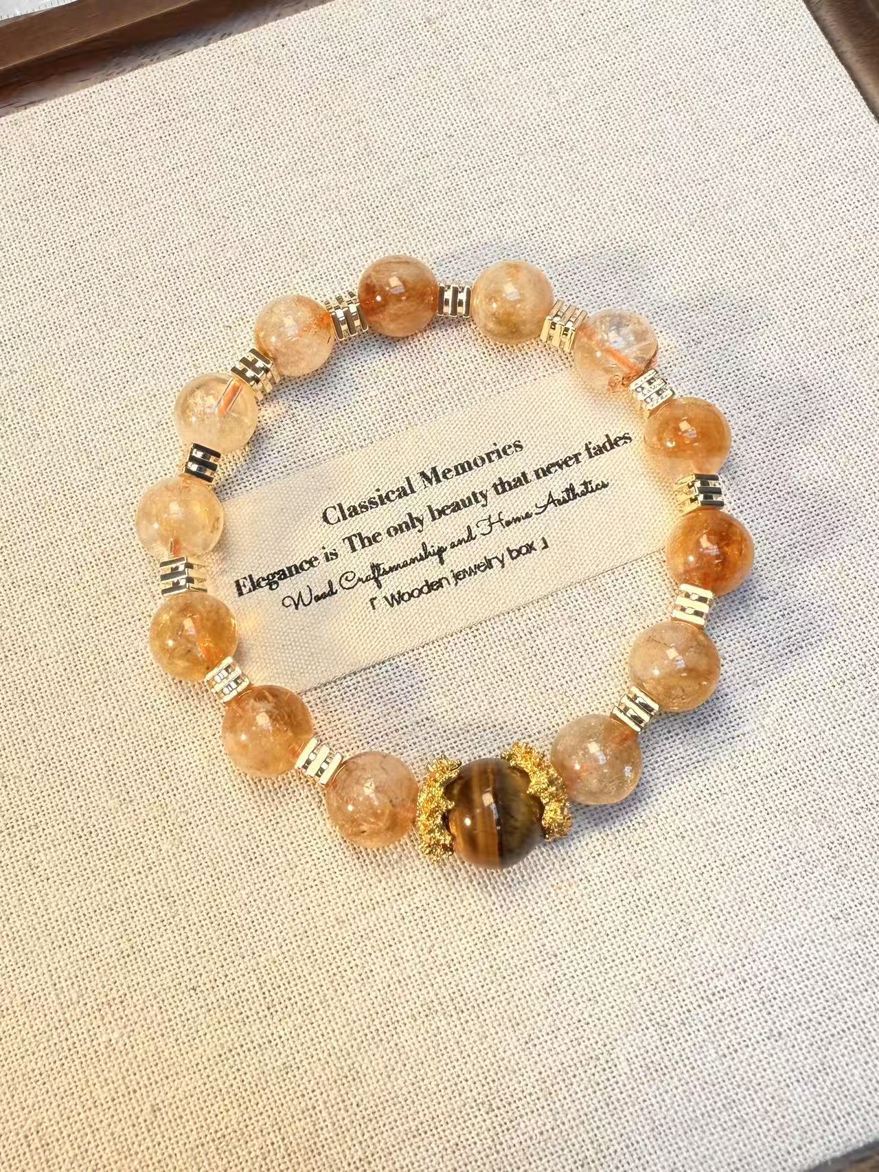 【水晶手链】天然黄塔晶天然虎眼石手串10mm