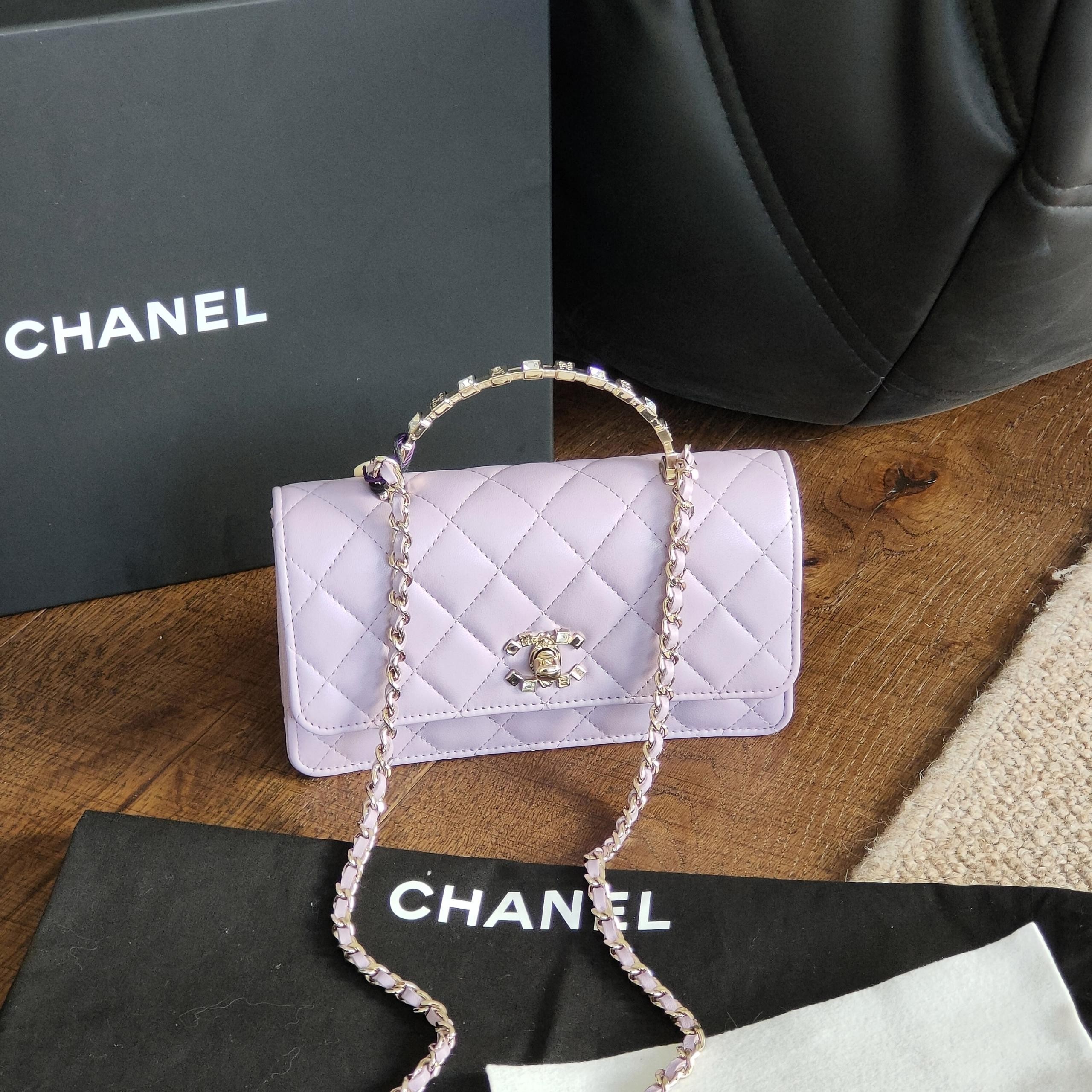 95新 Chanel/香奈儿 Azul - 24P梦幻紫方钻手柄时尚斜挎包 39596 