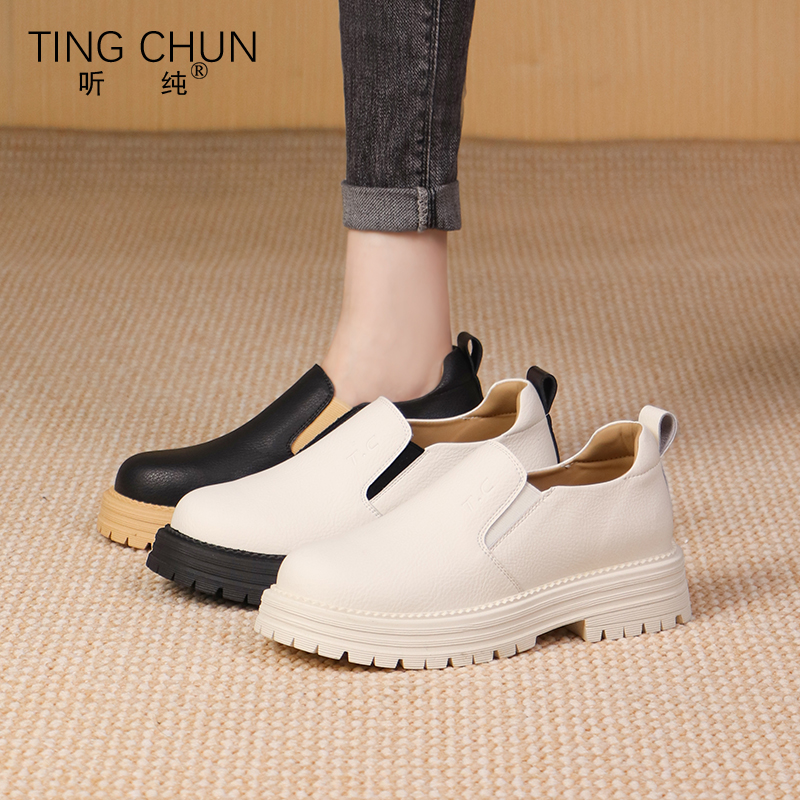 听纯1526软底女鞋系带2025春秋潮流女士休闲鞋运动鞋百搭透气真皮