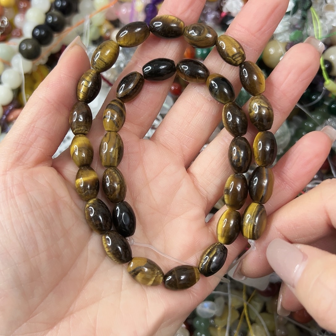 玛瑙/玉髓未镶嵌珠宝半成品，黄虎眼珠一条