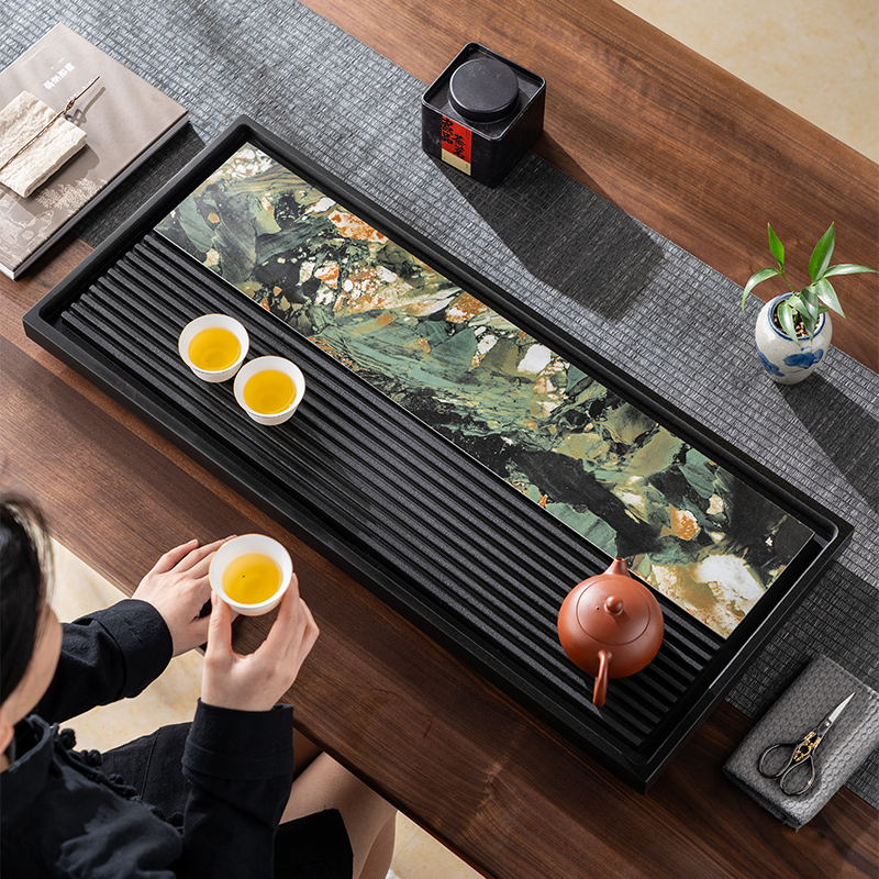 天然乌金石奢石岩板茶盘轻奢高档整块新中式茶台家用办公简约茶海