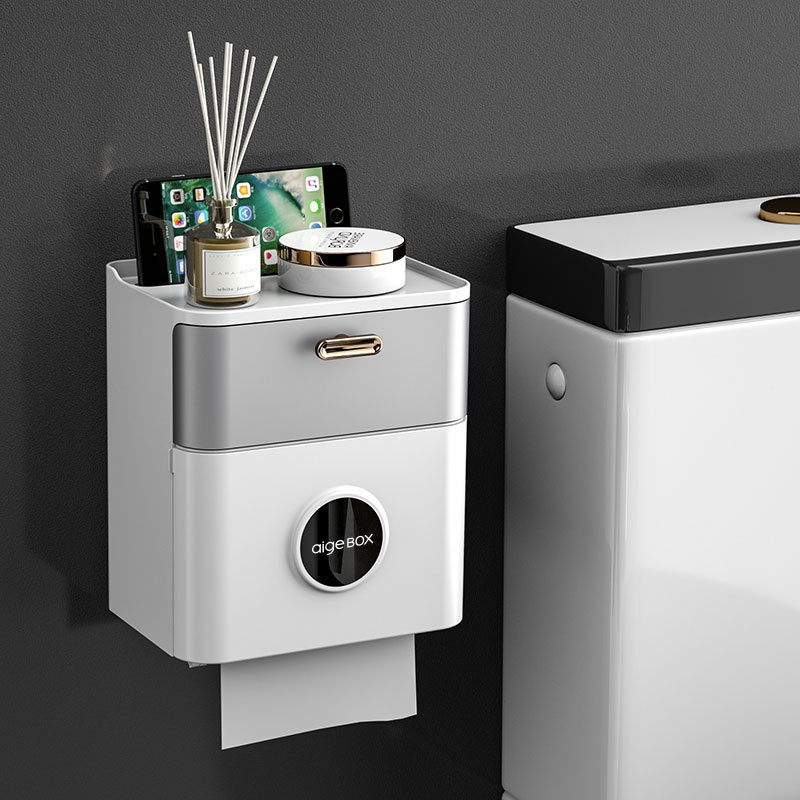 卫生间纸巾盒厕所餐巾纸置物架厕纸洗手间免打孔抽纸盒洗脸巾收纳