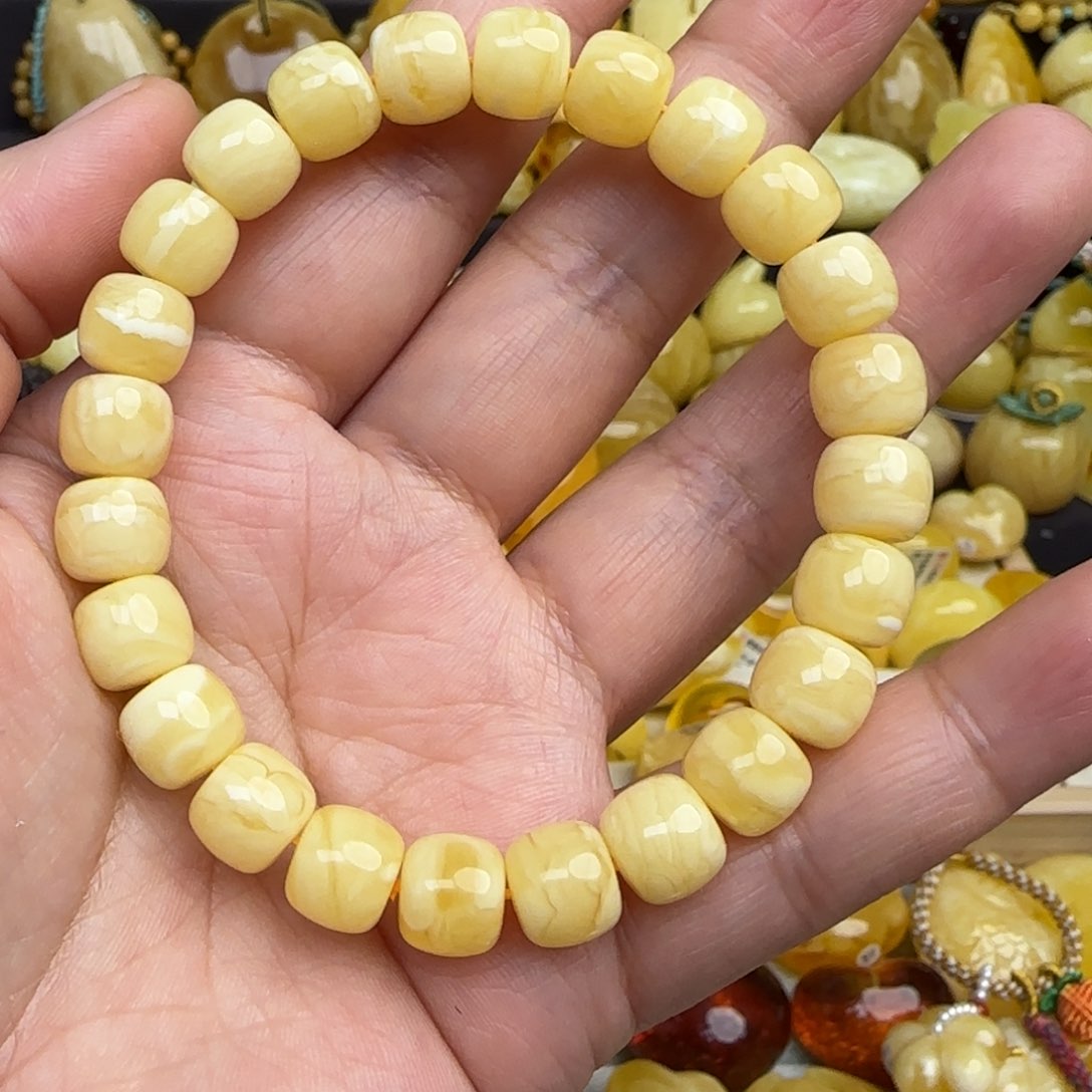 蜜蜡手链未镶嵌天然俄料浓蜡妖花蜜蜡老型珠手串