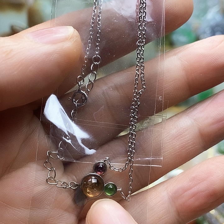 碧玺颈饰银S925镶嵌碧玺