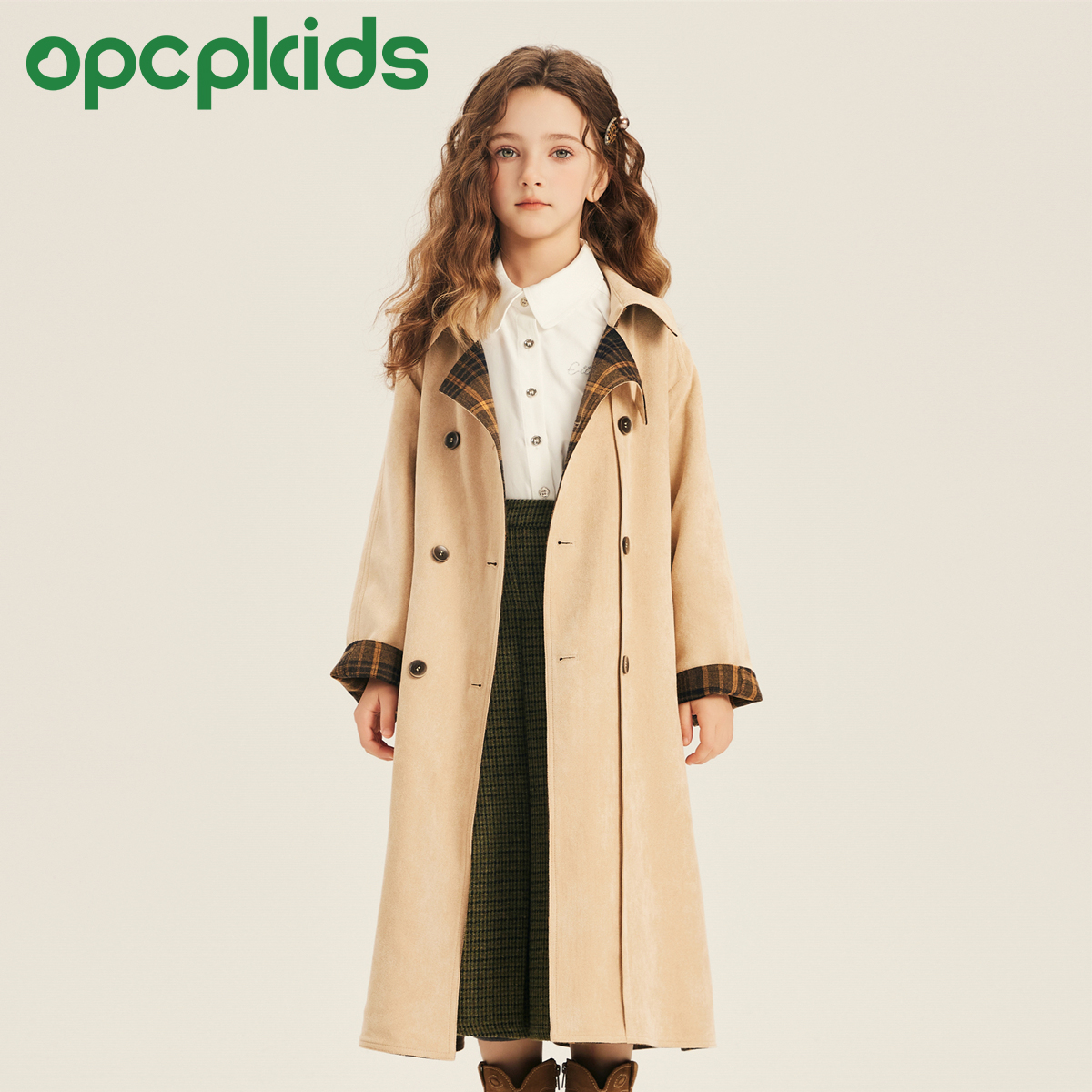 OPCP加州落日春季新款正反两穿女童风衣外套中长款慵懒大衣004