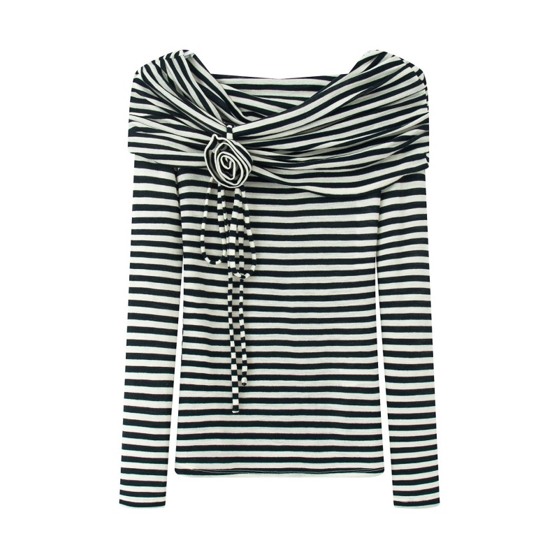 艾诺丝尚忆商场同款2025秋季新品一字肩条纹针织衫上衣女AB603024