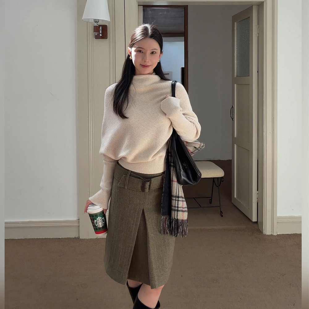 秋冬新款休闲通勤女装韩系温柔针织衫毛衣上衣设计感半身裙子套装