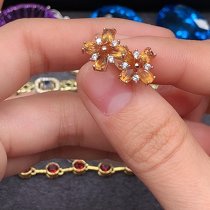 耳饰银S925镶嵌黄晶