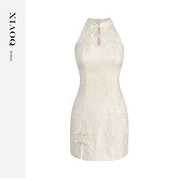 【小Q家】90806新中式国风蝴蝶绣花改良旗袍蕾丝拼接复古连衣裙T