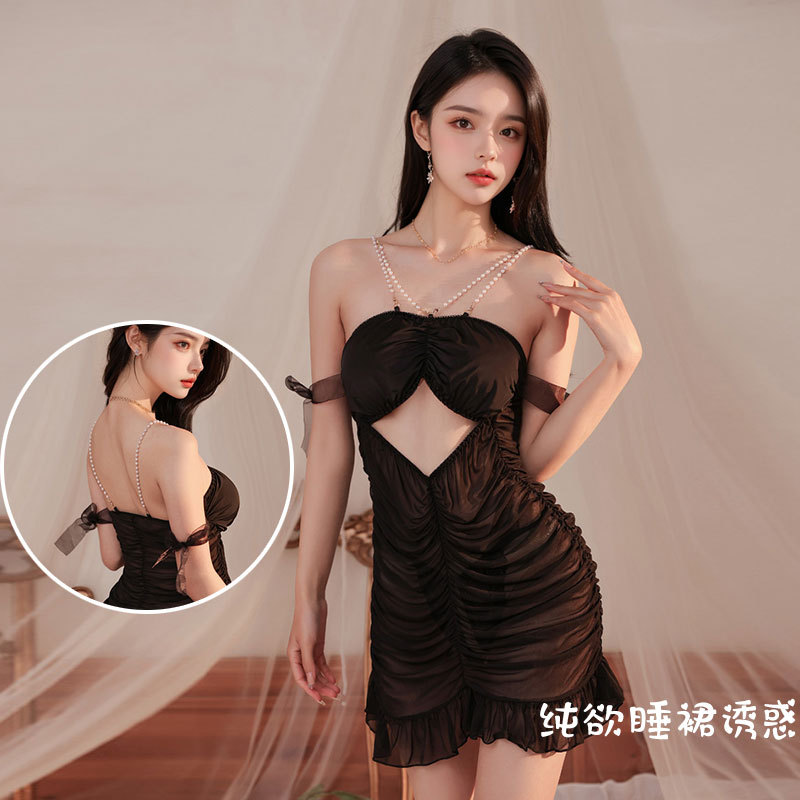 内衣吊带蕾丝诱惑睡衣夏性感纯欲聚拢制服透明诱惑大码套装