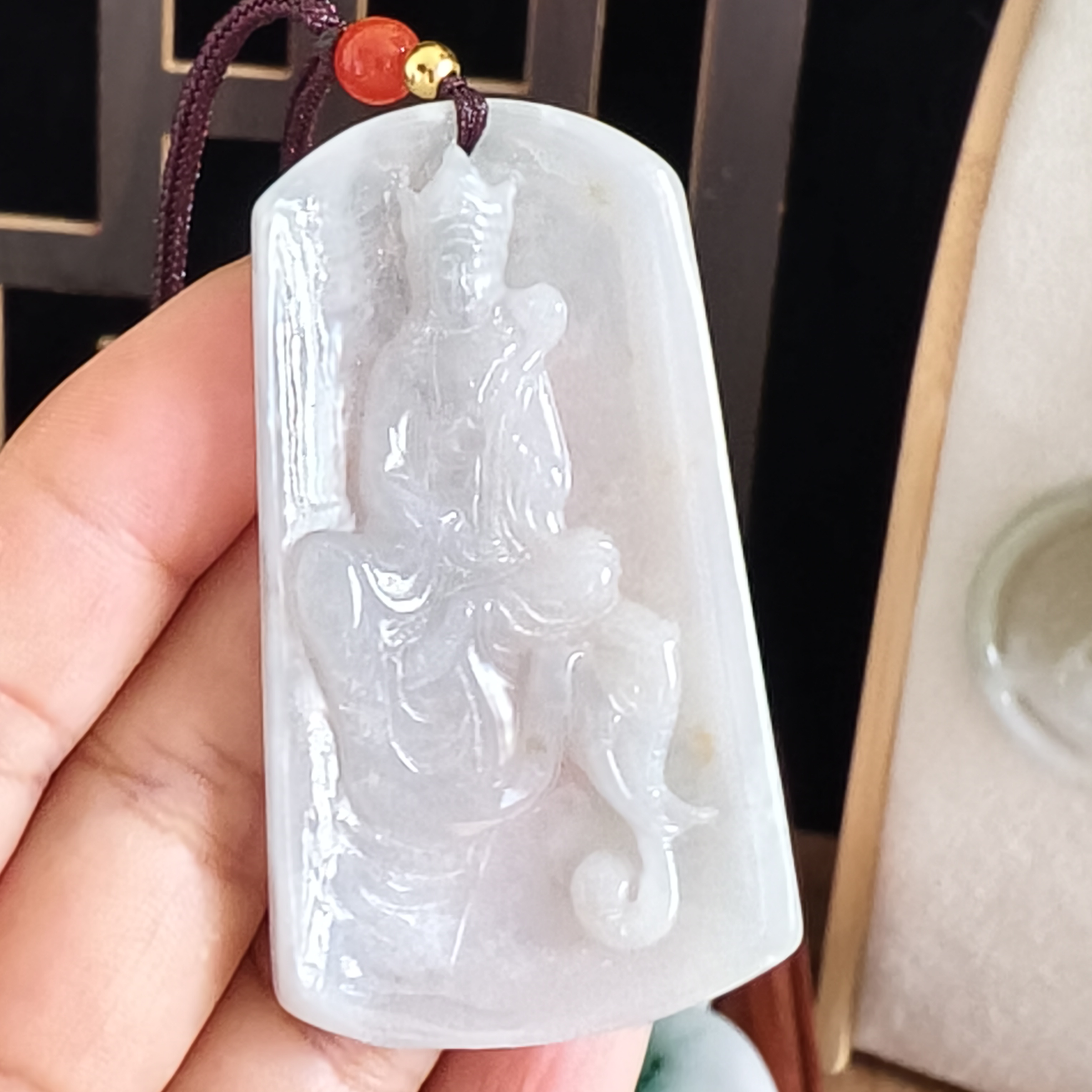 A5032天然缅甸A货翡翠吊坠冰细糯种普贤菩萨本命佛守护神玉坠挂件