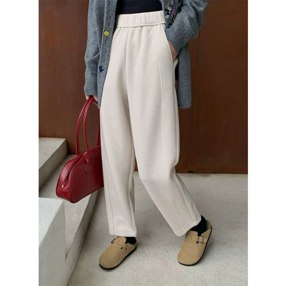 冬高腰休闲裤宽松低腰直筒裤春秋针织外穿休闲  热包子 紫  88123