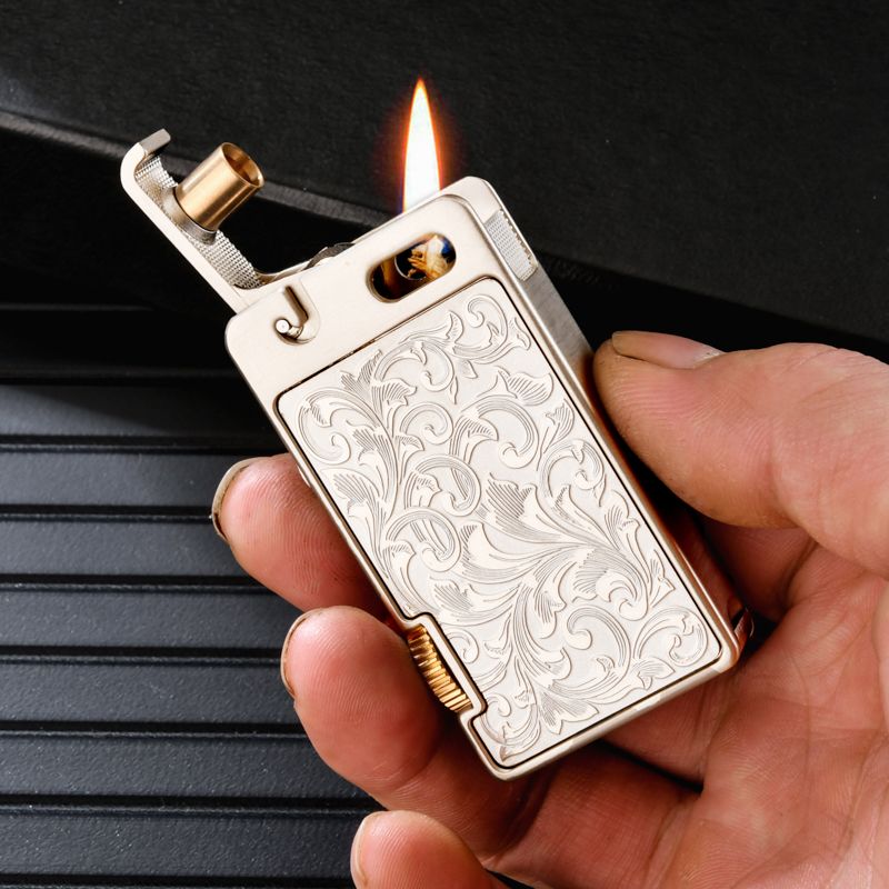 CHIEF712煤油打火机创意一键按压弹射点火精雕唐草个性定制男礼品