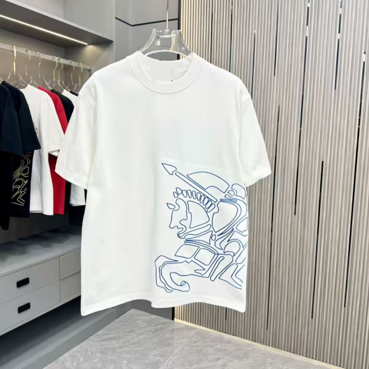 夏季短袖男女休闲上衣透气时尚百搭圆领印花T恤 侧边马