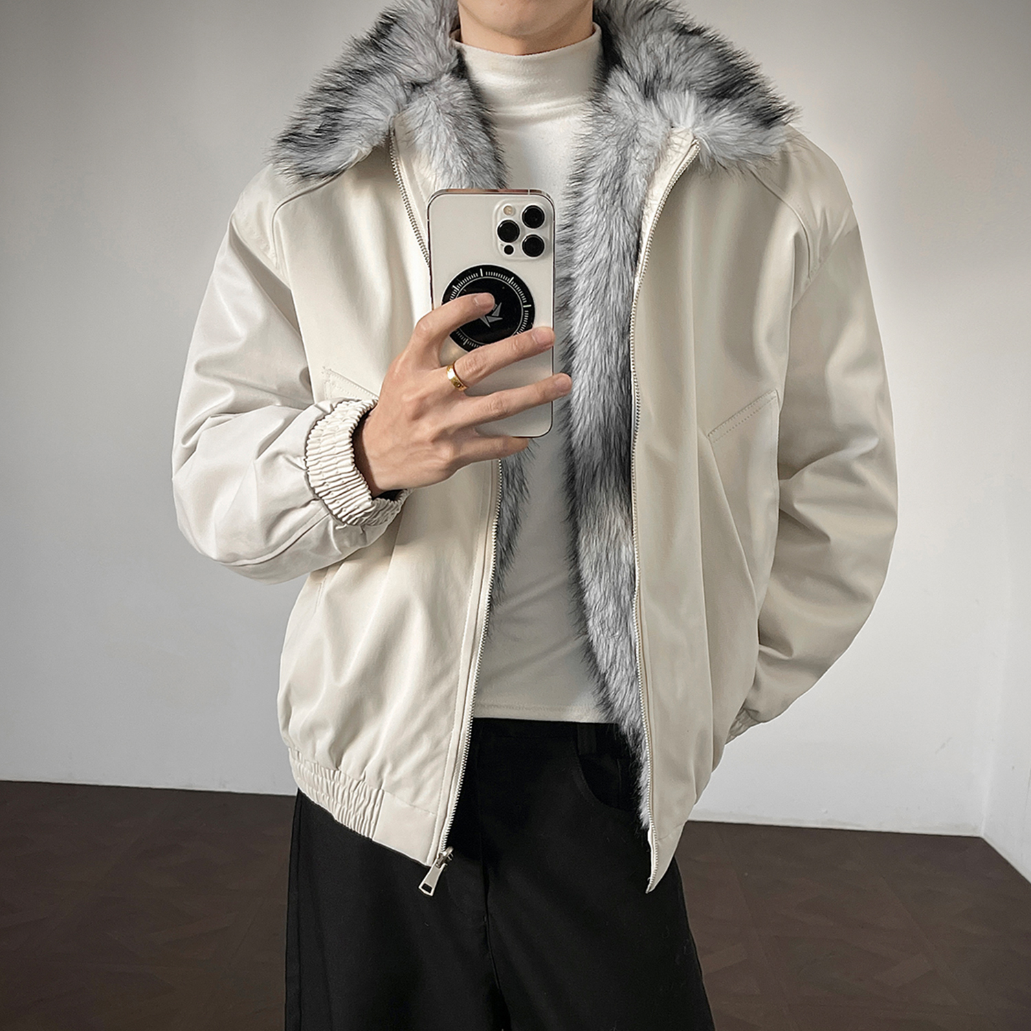 狼王座山雕棉服立领外套男宽松加厚保暖御寒棉衣冬季美式毛领夹克