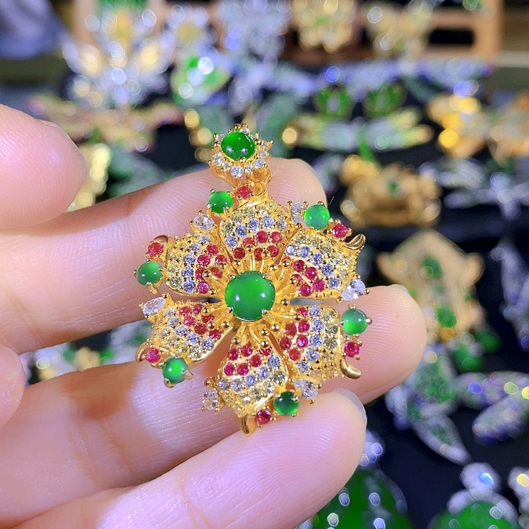 吊坠(不含链)银S925镶嵌翡翠