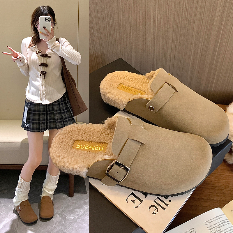 圆头时尚百搭网红2025秋冬新款8825-2棉博肯居家棉拖鞋外穿毛毛拖