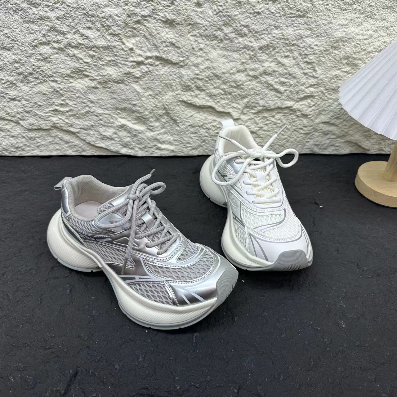 夏季新款百搭系带时尚休闲鞋软底潮鞋圆头透气老爹鞋 X 检 97-12