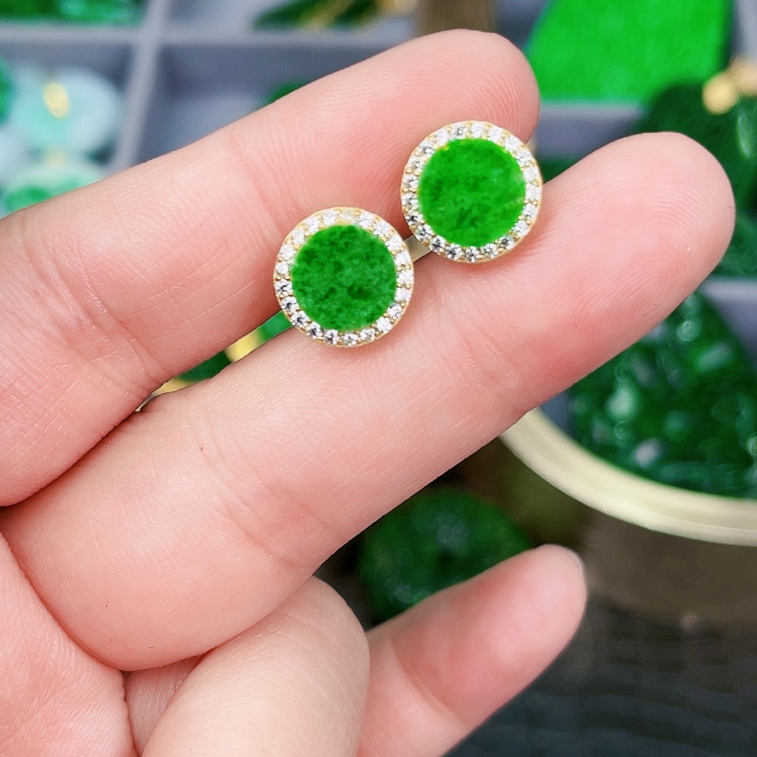 翡翠颈饰银S925镶嵌耳饰