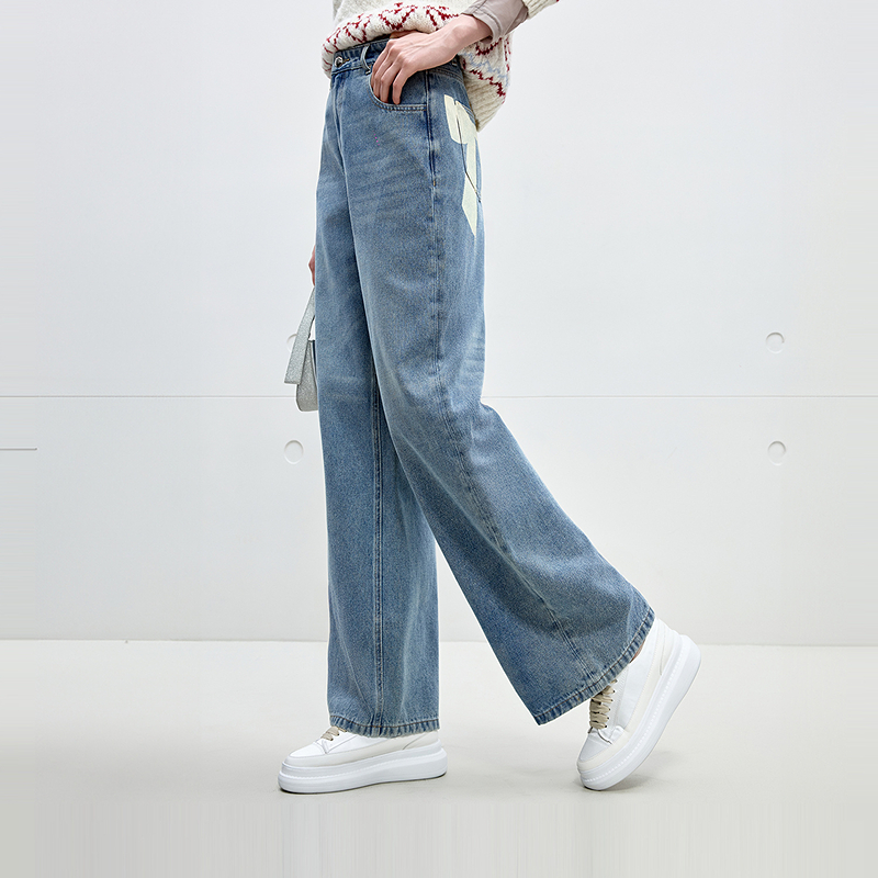Juicy Couture橘滋牛仔裤女2025年秋冬新款蝴蝶结印花直筒长裤