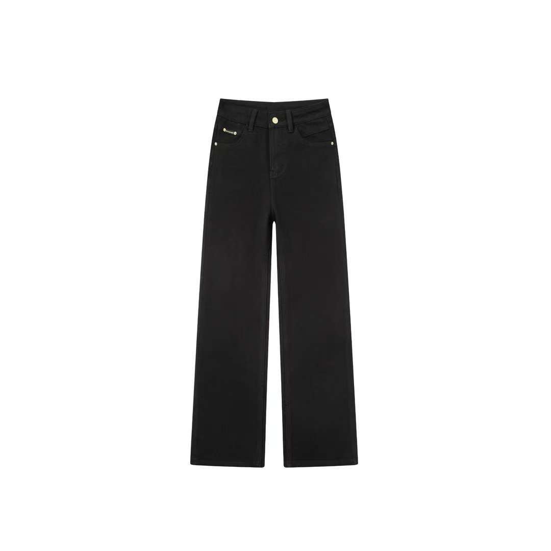 【JEANS】2025年秋季典藏款 -暗夜魅影-定制不掉色黑牛直筒牛仔裤女
