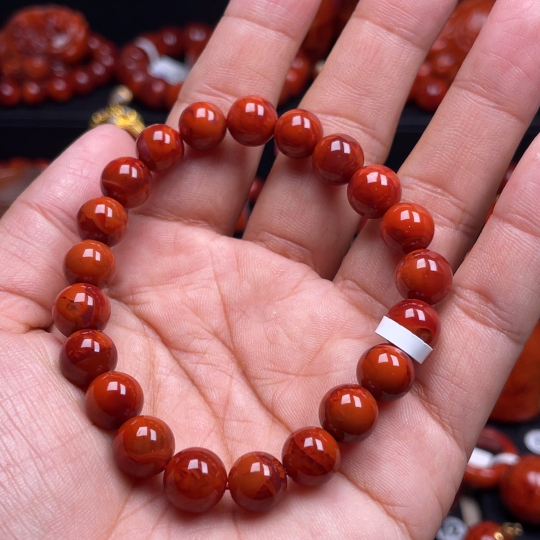 南红玛瑙珠宝奇石未镶嵌单圈9mm