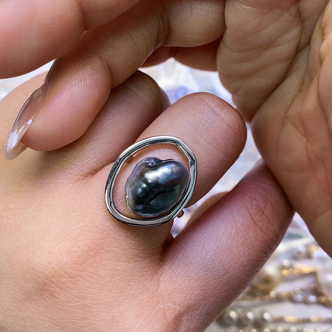 海水珍珠戒圈银S925镶嵌