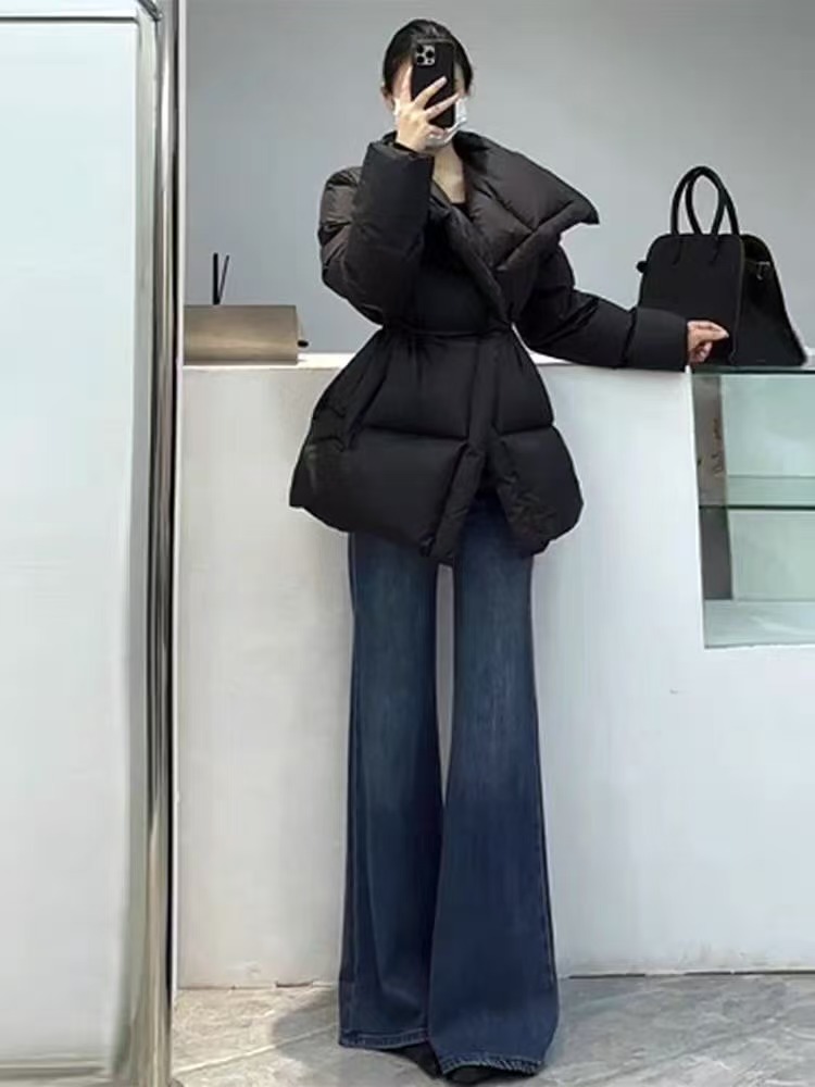 秋冬女牛仔裤女复古阔腿裤微喇高腰尾货样衣默认瑕疵