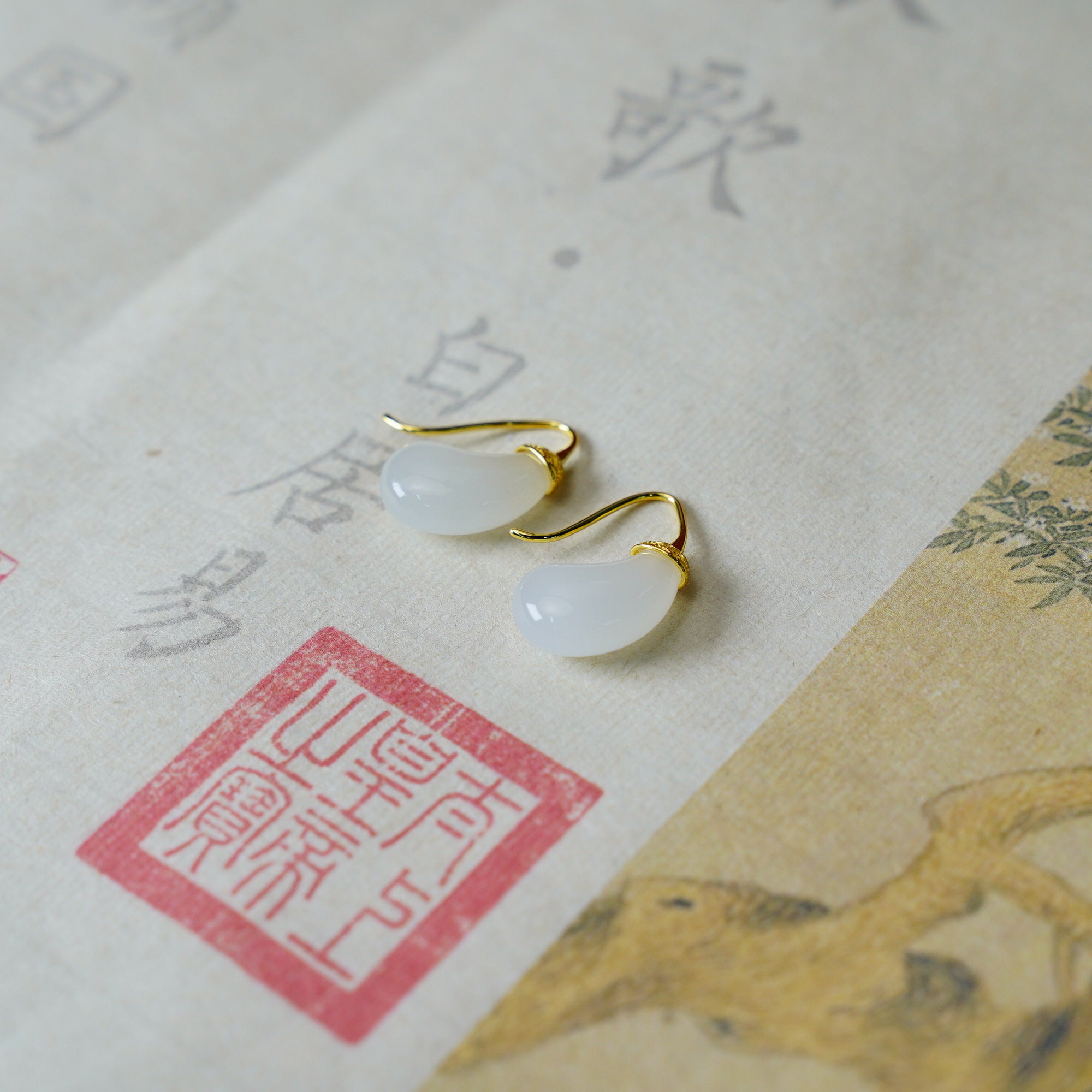 【睿泽赏宝】S925和田玉白玉耳钩 16*9*5 KL0010401