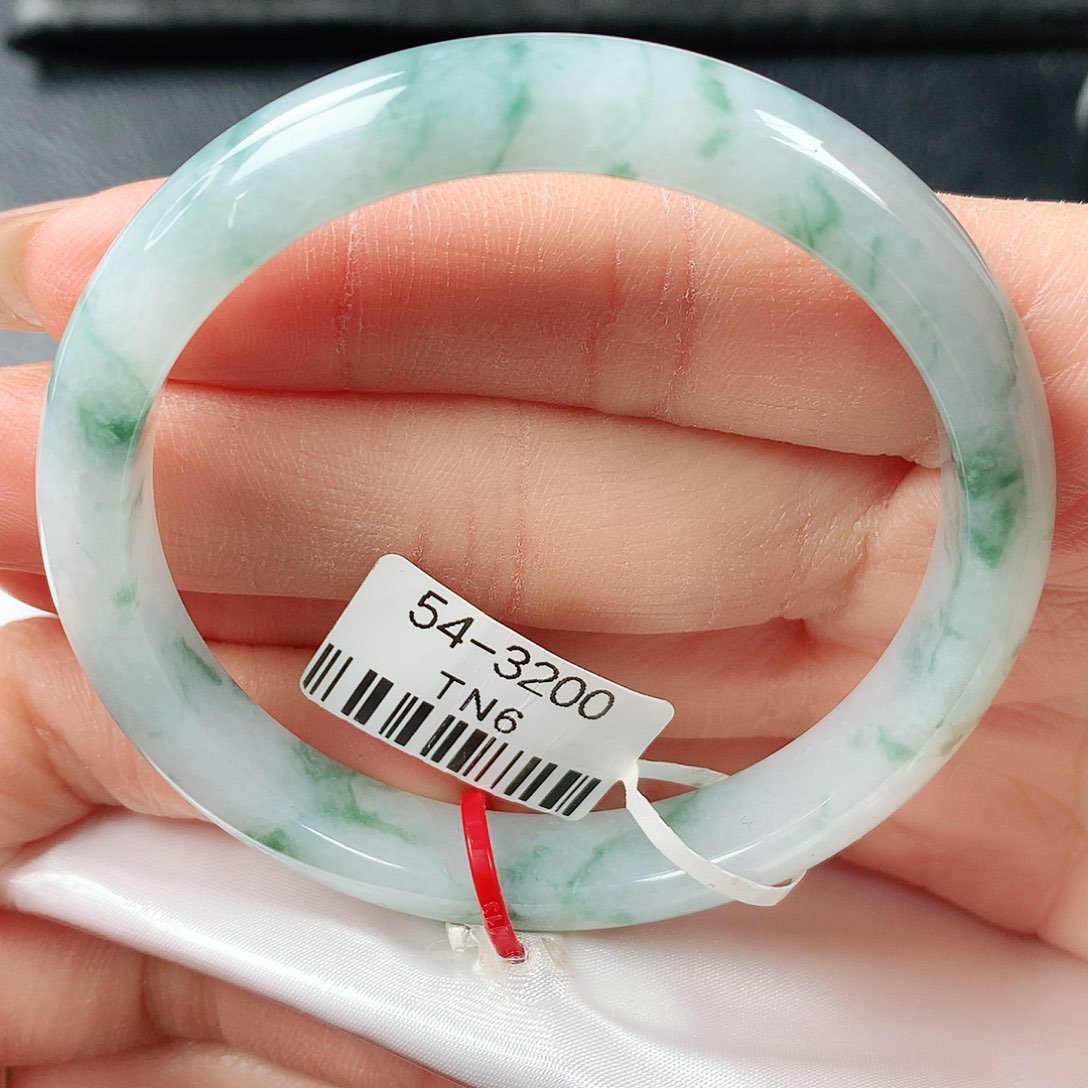 翡翠手镯未镶嵌冰飘蓝花正圈54圈口55号