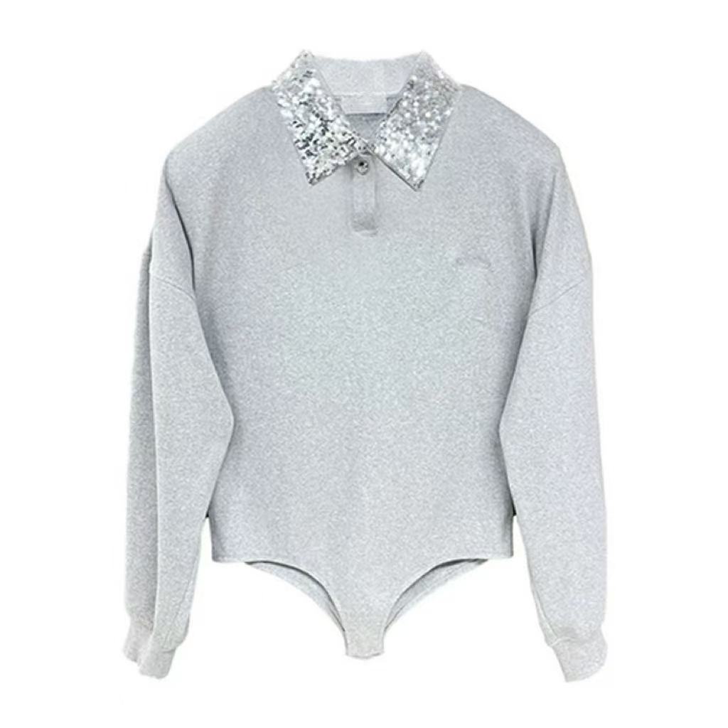 【NANA】小众设计师款重工亮片翻领时尚POLO衫