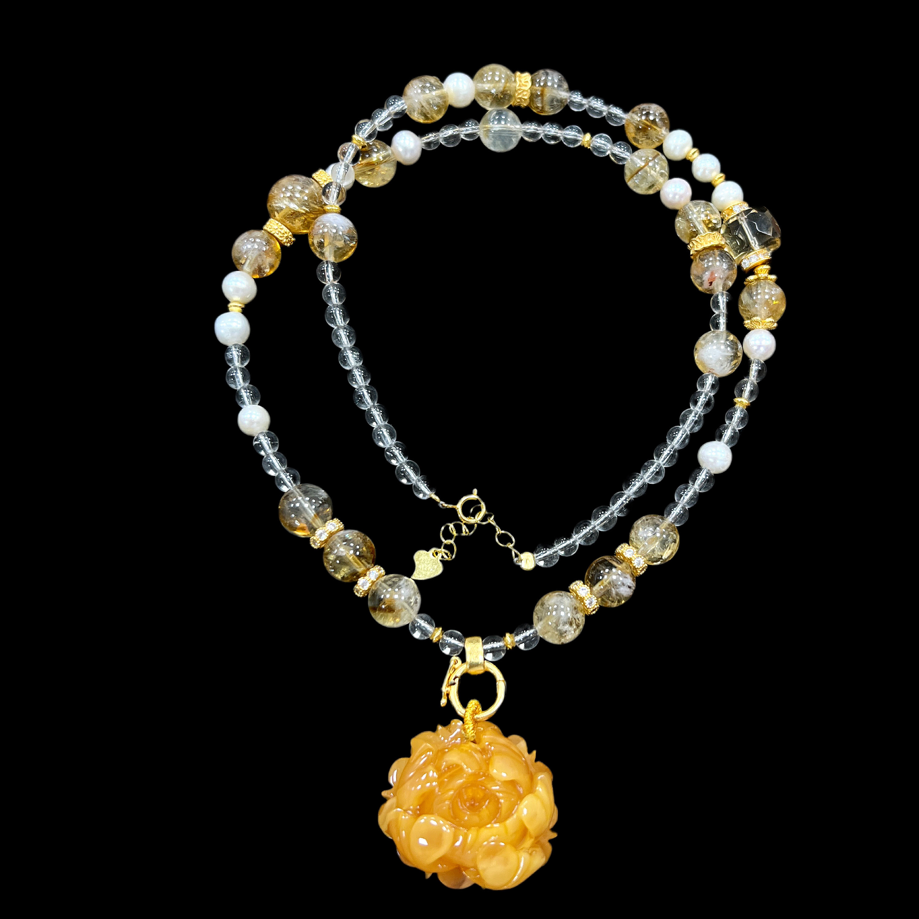 9672-蜜蜡水晶项链孤品