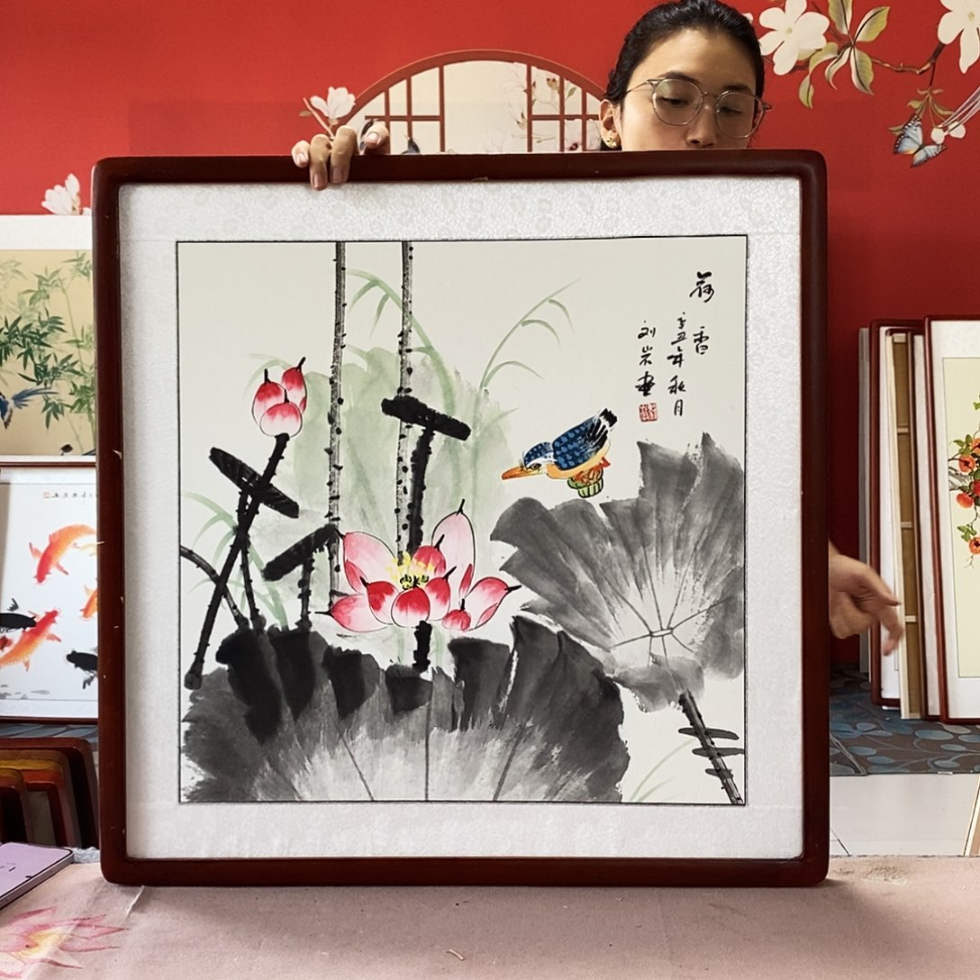 国画手写手绘带框包邮62✖️62国画作品