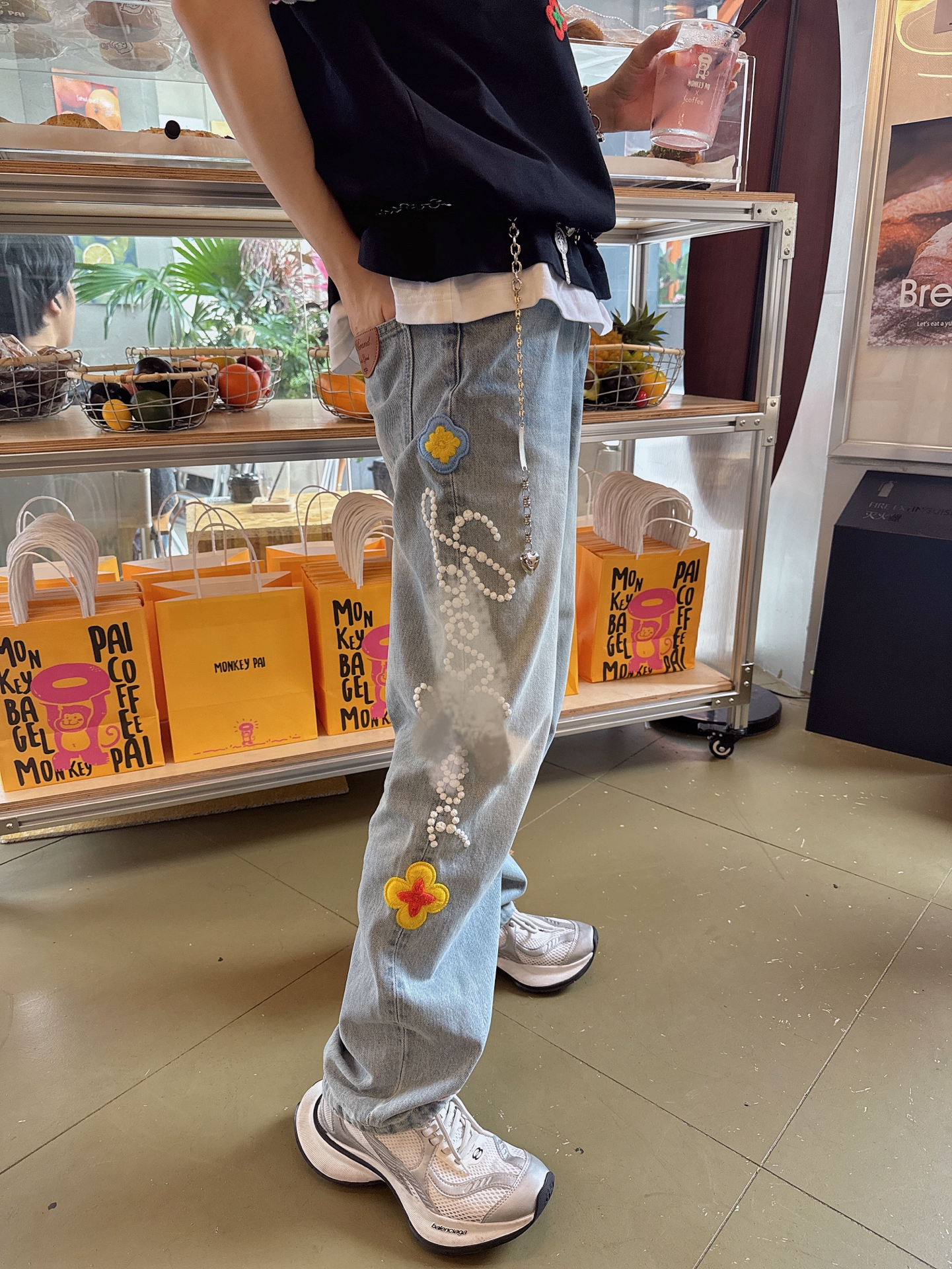 GOODBRAND 小花卉立体刺绣标语轻奢高级时尚牛仔裤 男女同款