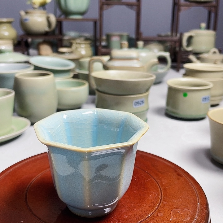 原矿釉汝瓷天青釉八方杯