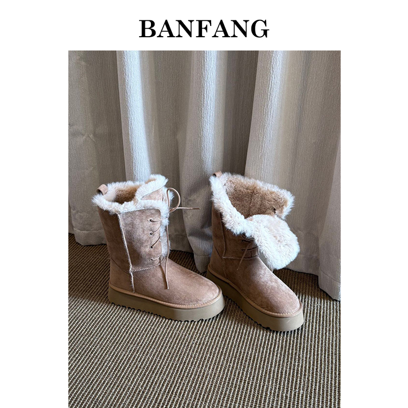  BANFANG4CM柔绒厚底短靴高弹保暖防滑耐磨暖护双脚的高端雪地靴