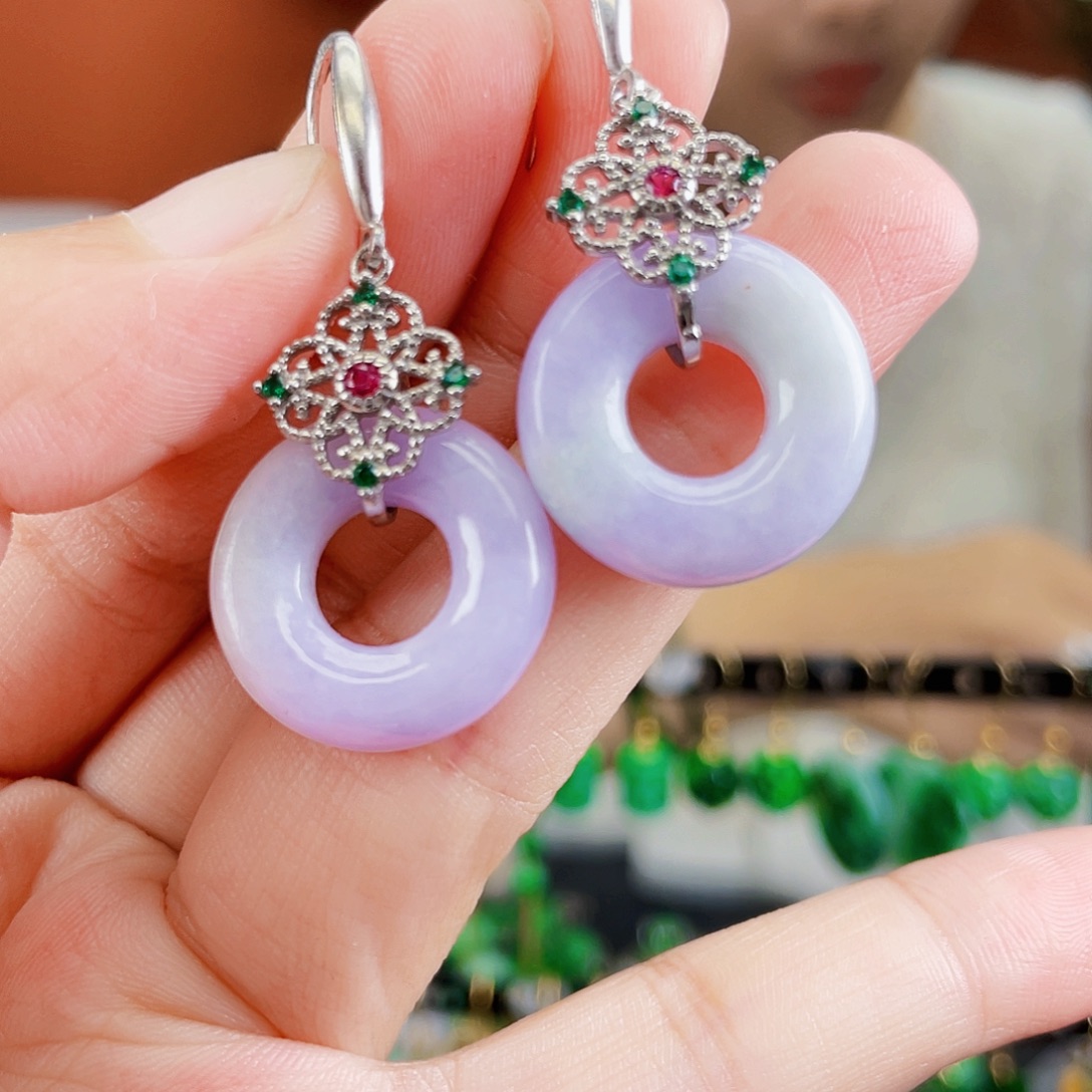 银S925镶嵌翡翠耳饰