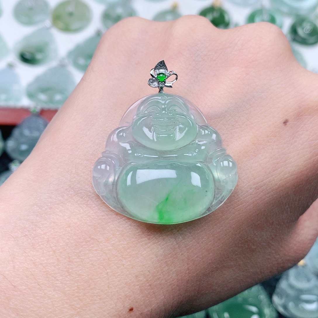 吊坠(不含链)18K金镶嵌翡翠如**在