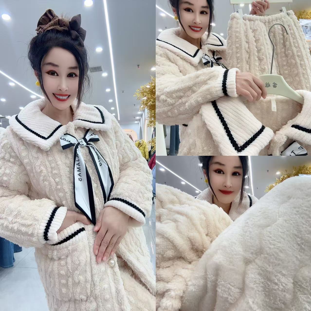 四八保暖加厚冬季加绒高级感家居服套装c46