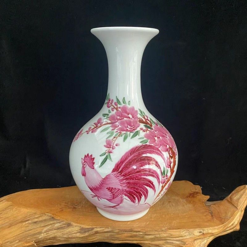 手工手绘陶瓷摆件赏瓶锦鸡陶瓷瓷器陶瓷