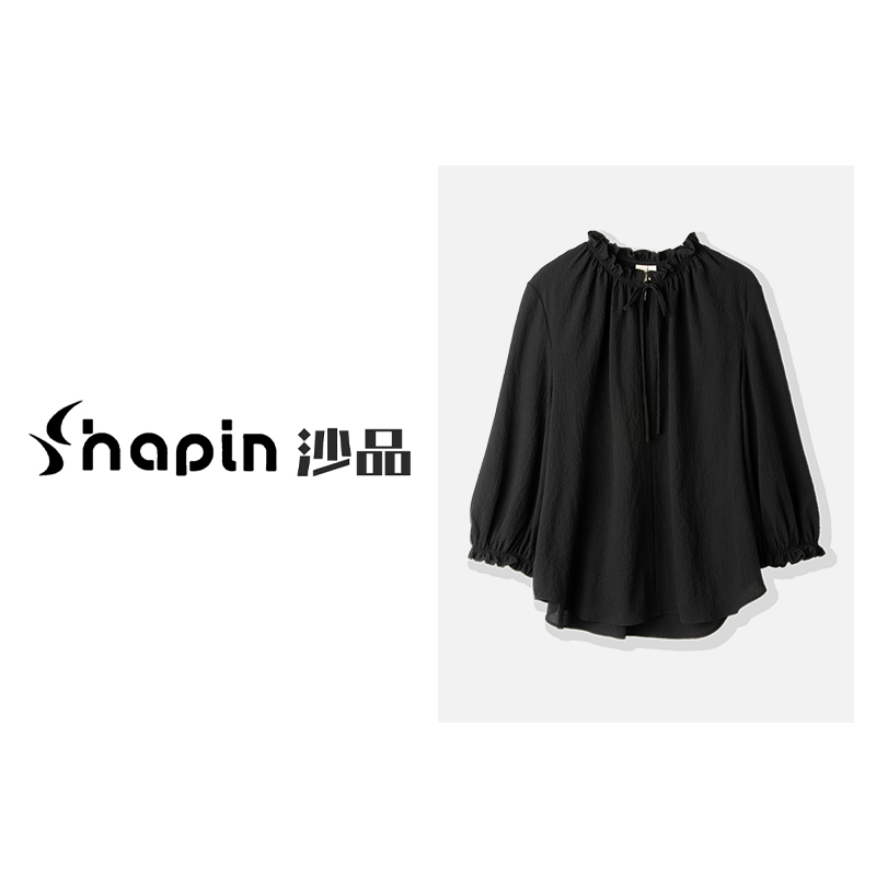 2024早春新款时尚气质系带花边拼接褶皱衬衫女ZD450282