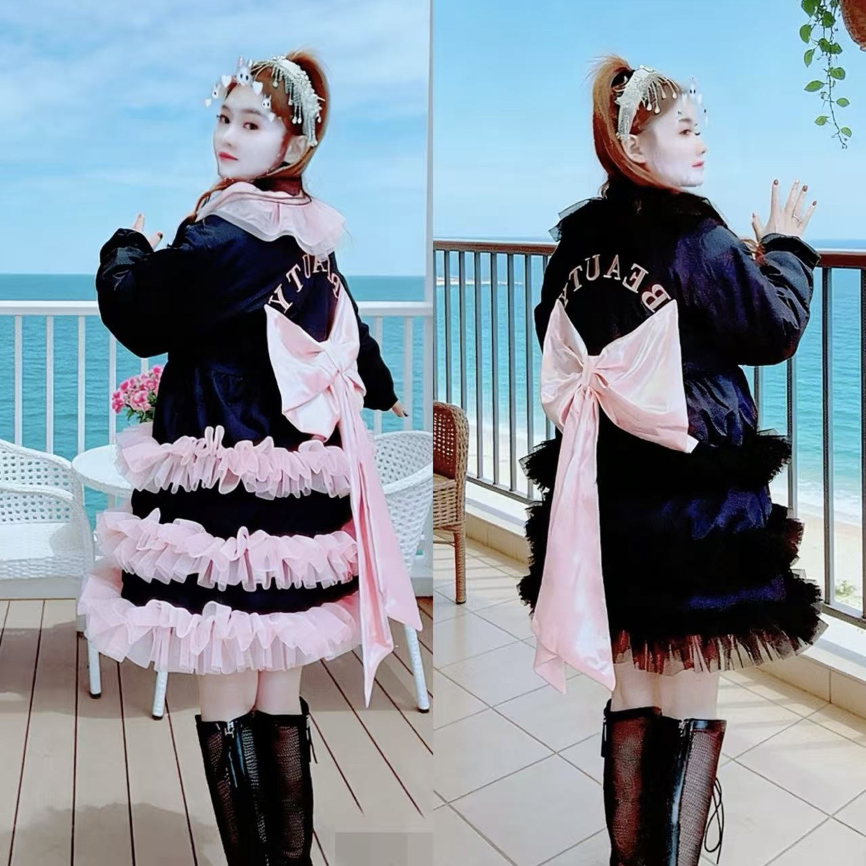【面条家】5705#冬季新款加绒加厚娃娃版棉服减龄外套蓬蓬连衣裙